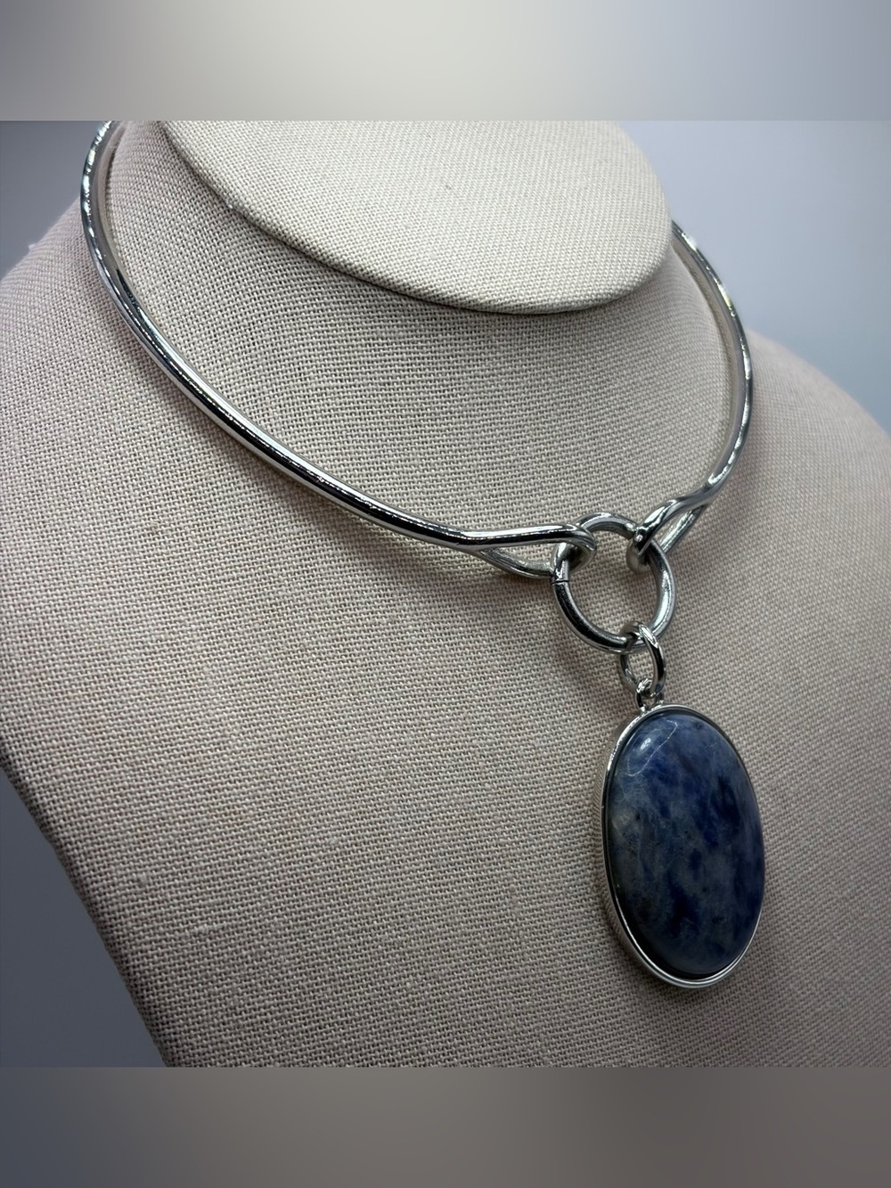 WHBM Silver Choker Necklace with Sodalite Stone Pendant - Picture 4 of 6